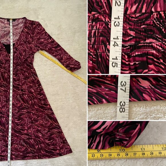 Style and Co V Neck Dress Womens S Pink Black Abstract Print 3/4 Sleeve Elastic - Picture 5 of 12